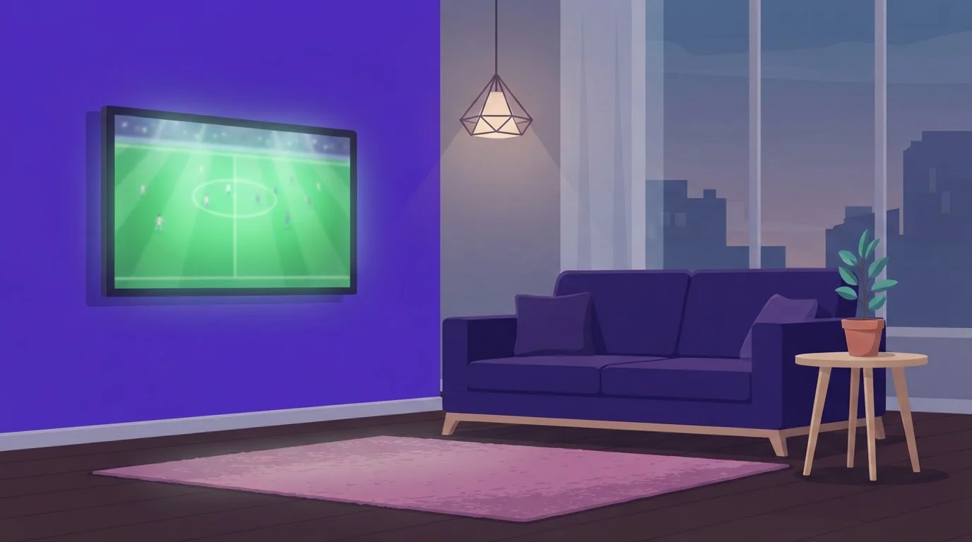 Fernseher im Wohnzimmer mit beleuchtetem Spielfeld
